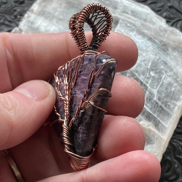 Copper Wire Wrapped Tree Of Life Charoite Crystal Pendant - Picture 4 of 8